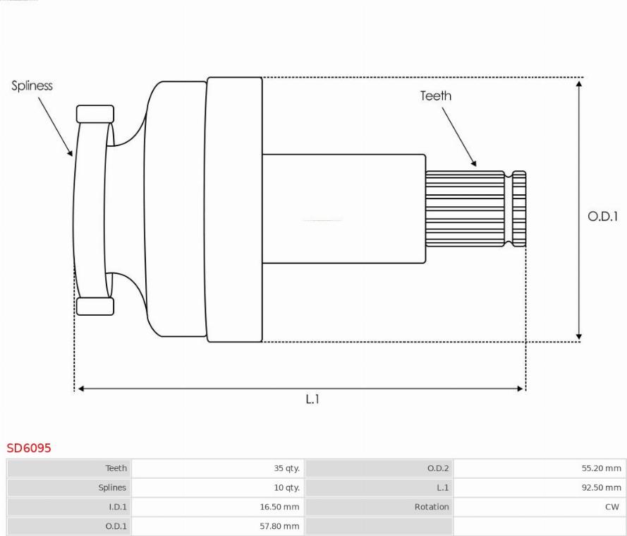 AS-PL SD6095 - Zobrats, Starteris www.autospares.lv