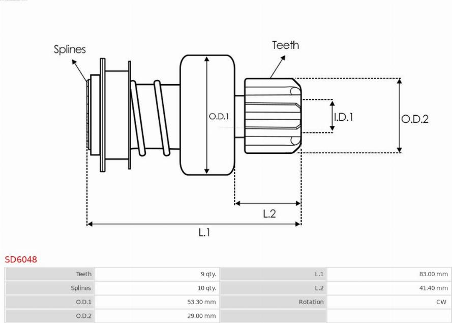 AS-PL SD6048 - Zobrats, Starteris www.autospares.lv