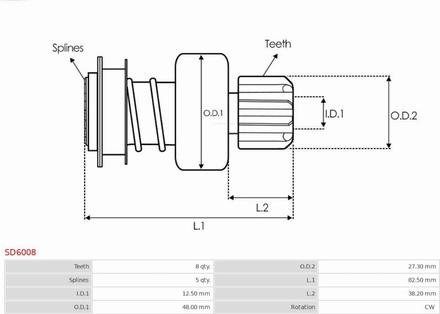 AS-PL SD6008 - Zobrats, Starteris www.autospares.lv