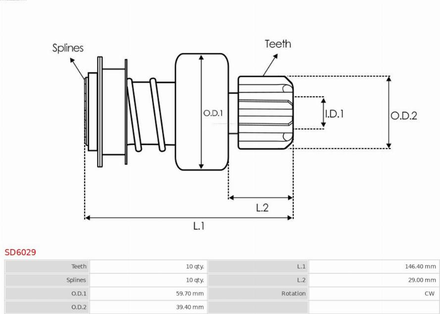 AS-PL SD6029 - Zobrats, Starteris www.autospares.lv