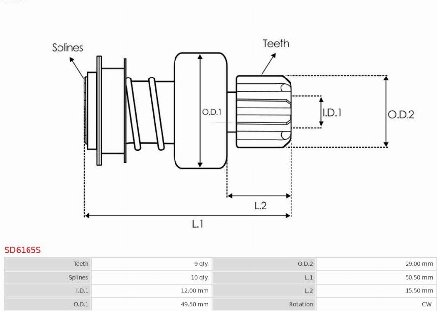 AS-PL SD6165S - Zobrats, Starteris www.autospares.lv