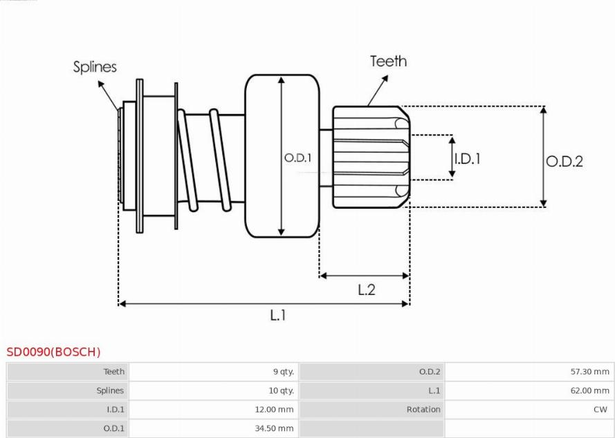 AS-PL SD0090(BOSCH) - Zobrats, Starteris www.autospares.lv