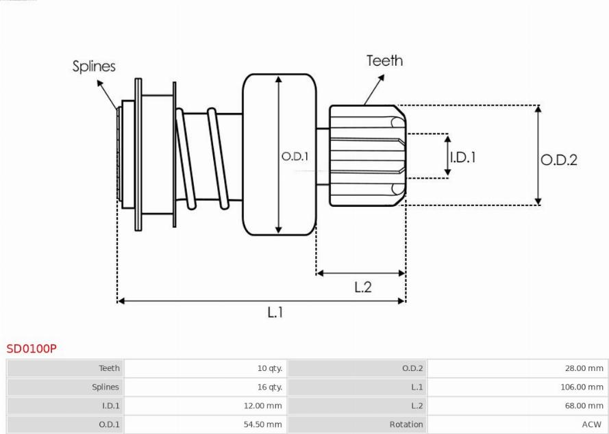 AS-PL SD0100P - Zobrats, Starteris www.autospares.lv