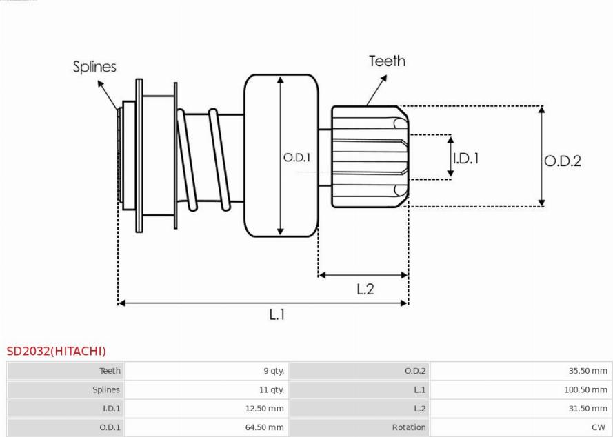 AS-PL SD2032(HITACHI) - Zobrats, Starteris www.autospares.lv