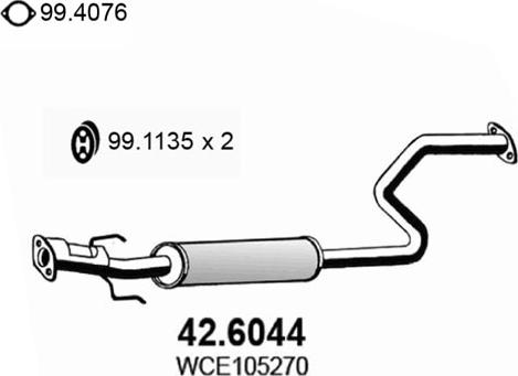 ASSO 42.6044 - Vidējais izpl. gāzu trokšņa slāpētājs www.autospares.lv