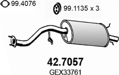 ASSO 42.7057 - Izplūdes gāzu trokšņa slāpētājs (pēdējais) www.autospares.lv