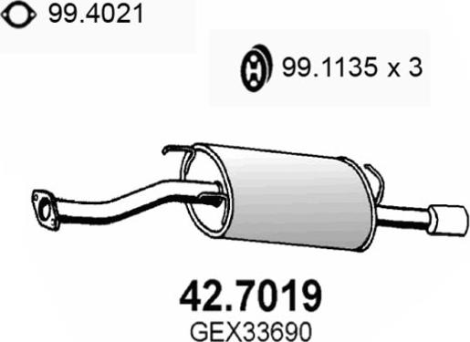 ASSO 42.7019 - Izplūdes gāzu trokšņa slāpētājs (pēdējais) www.autospares.lv