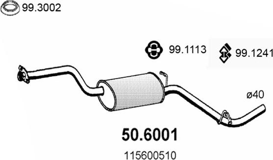 ASSO 50.6001 - Vidējais izpl. gāzu trokšņa slāpētājs www.autospares.lv