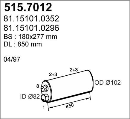 ASSO 515.7012 - Vidējais / Gala izpl. gāzu trokšņa slāpētājs www.autospares.lv