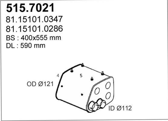 ASSO 515.7021 - Vidējais / Gala izpl. gāzu trokšņa slāpētājs www.autospares.lv