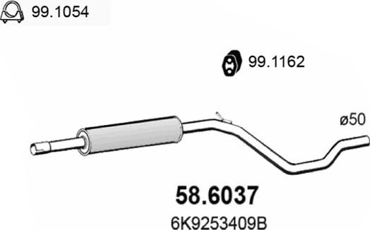 ASSO 58.6037 - Vidējais izpl. gāzu trokšņa slāpētājs www.autospares.lv