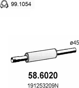 ASSO 58.6020 - Vidējais izpl. gāzu trokšņa slāpētājs www.autospares.lv
