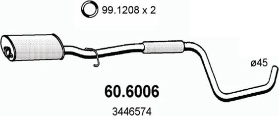 ASSO 60.6006 - Vidējais izpl. gāzu trokšņa slāpētājs www.autospares.lv