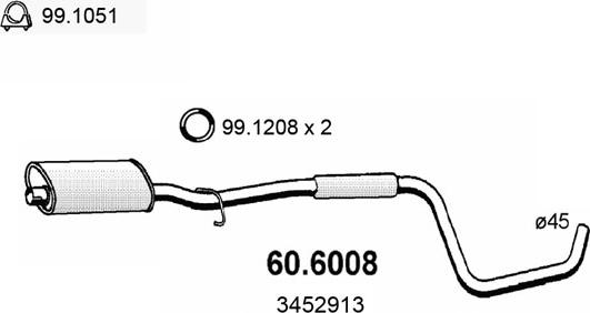 ASSO 60.6008 - Vidējais izpl. gāzu trokšņa slāpētājs www.autospares.lv