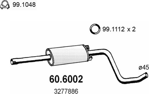 ASSO 60.6002 - Vidējais izpl. gāzu trokšņa slāpētājs www.autospares.lv