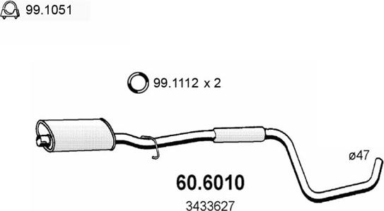 ASSO 60.6010 - Vidējais izpl. gāzu trokšņa slāpētājs www.autospares.lv