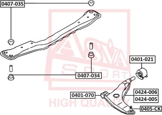 ASVA 0401-070 - Сайлентблок, рычаг подвески колеса www.autospares.lv