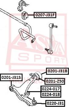 ASVA 0201-J31B - Сайлентблок, рычаг подвески колеса www.autospares.lv