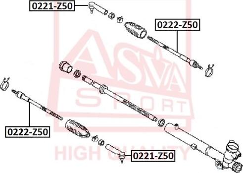 ASVA 0222-Z50 - Aksiālais šarnīrs, Stūres šķērsstiepnis www.autospares.lv