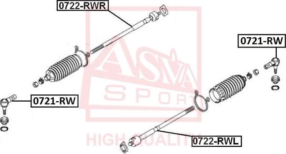 ASVA 0722-RWR - Aksiālais šarnīrs, Stūres šķērsstiepnis www.autospares.lv