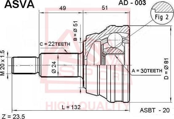 ASVA AD-003 - Шарнирный комплект, ШРУС, приводной вал www.autospares.lv