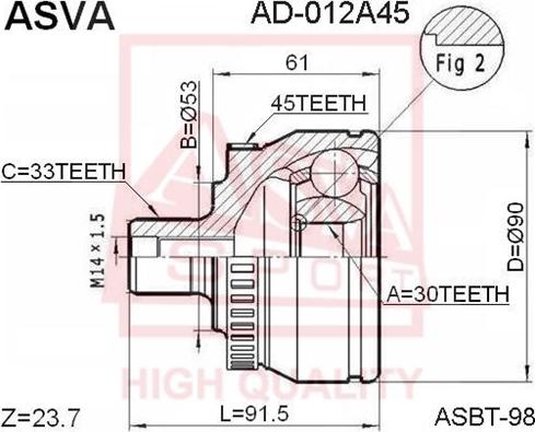 ASVA AD-012A45 - Šarnīru komplekts, Piedziņas vārpsta www.autospares.lv