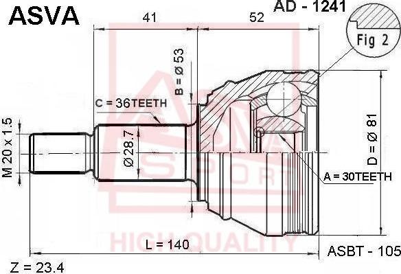 ASVA AD-1241 - Šarnīru komplekts, Piedziņas vārpsta www.autospares.lv