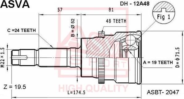 ASVA DH-12A48 - Šarnīru komplekts, Piedziņas vārpsta www.autospares.lv