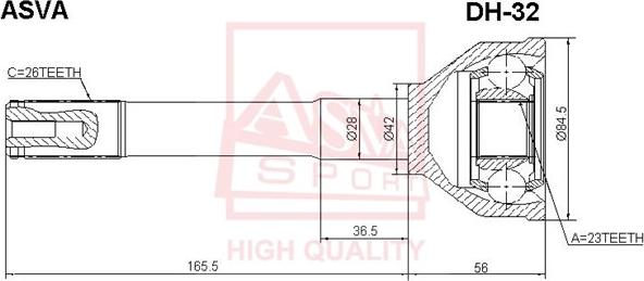 ASVA DH-32 - Šarnīru komplekts, Piedziņas vārpsta www.autospares.lv