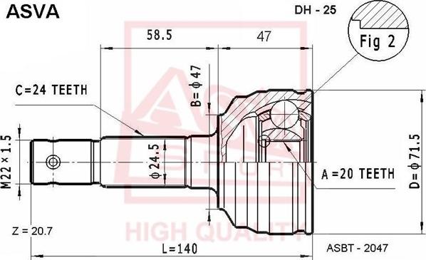 ASVA DH-25 - Šarnīru komplekts, Piedziņas vārpsta autospares.lv