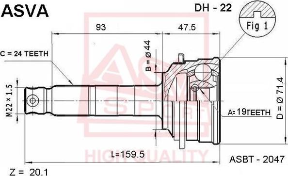 ASVA DH-22 - Šarnīru komplekts, Piedziņas vārpsta www.autospares.lv