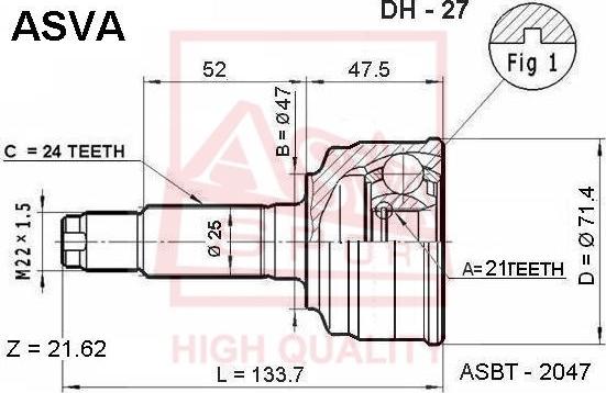 ASVA DH-27 - Šarnīru komplekts, Piedziņas vārpsta www.autospares.lv