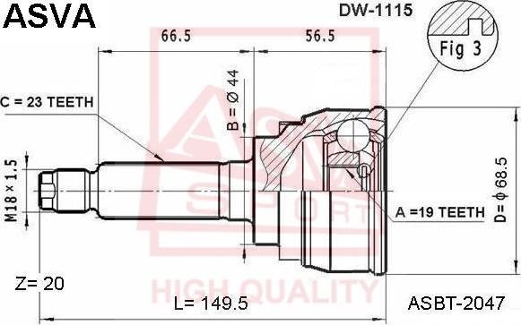 ASVA DW-1115 - Šarnīru komplekts, Piedziņas vārpsta www.autospares.lv