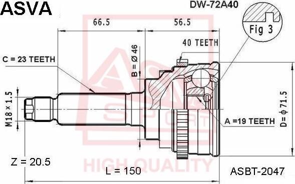 ASVA DW-72A40 - Šarnīru komplekts, Piedziņas vārpsta www.autospares.lv