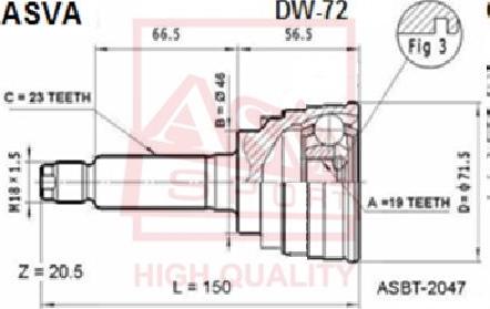 ASVA DW-72 - Šarnīru komplekts, Piedziņas vārpsta www.autospares.lv