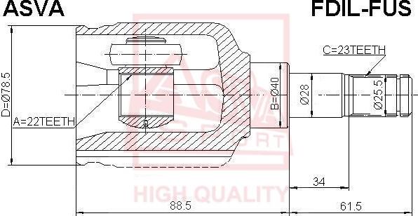 ASVA FDIL-FUS - Šarnīru komplekts, Piedziņas vārpsta www.autospares.lv