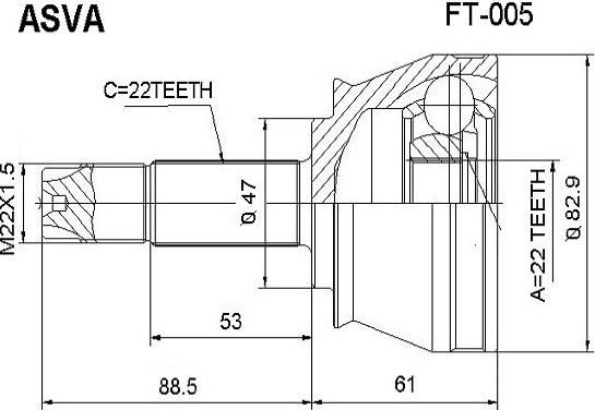 ASVA FT-005 - Šarnīru komplekts, Piedziņas vārpsta www.autospares.lv