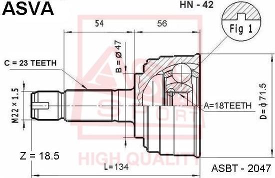 ASVA HN-42 - Šarnīru komplekts, Piedziņas vārpsta www.autospares.lv