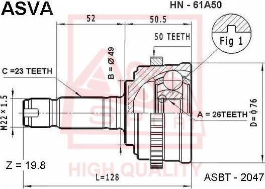 ASVA HN-61A50 - Šarnīru komplekts, Piedziņas vārpsta www.autospares.lv