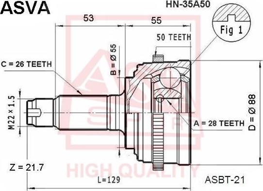 ASVA HN-35A50 - Šarnīru komplekts, Piedziņas vārpsta www.autospares.lv