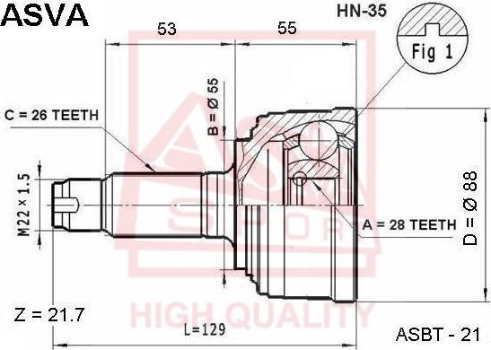 ASVA HN-35 - Šarnīru komplekts, Piedziņas vārpsta www.autospares.lv