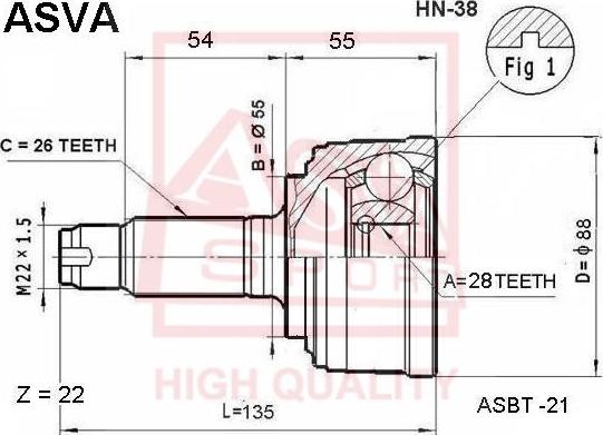 ASVA HN-38 - Šarnīru komplekts, Piedziņas vārpsta www.autospares.lv