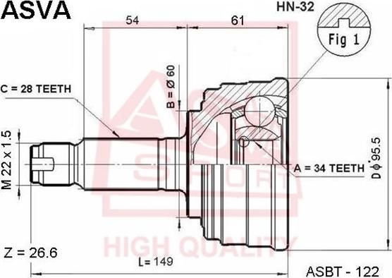 ASVA HN-32 - Šarnīru komplekts, Piedziņas vārpsta www.autospares.lv