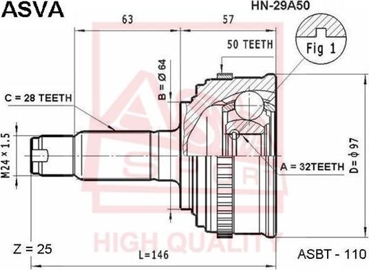 ASVA HN-29A50 - Šarnīru komplekts, Piedziņas vārpsta www.autospares.lv