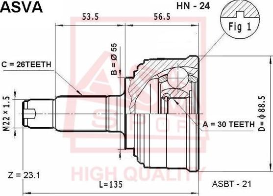 ASVA HN-24 - Šarnīru komplekts, Piedziņas vārpsta www.autospares.lv