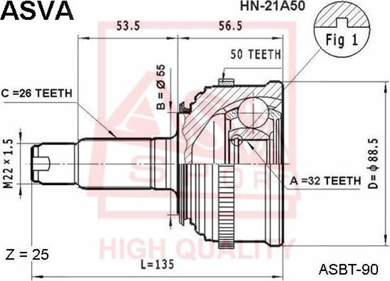 ASVA HN-21A50 - Šarnīru komplekts, Piedziņas vārpsta www.autospares.lv