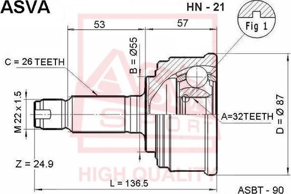 ASVA HN-21 - Šarnīru komplekts, Piedziņas vārpsta www.autospares.lv