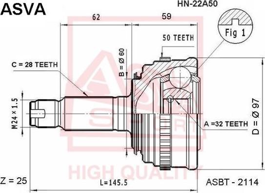 ASVA HN-22A50 - Šarnīru komplekts, Piedziņas vārpsta www.autospares.lv