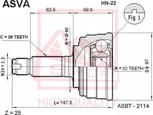 ASVA HN-22 - Šarnīru komplekts, Piedziņas vārpsta www.autospares.lv