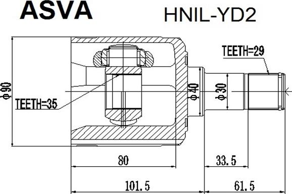 ASVA HNIL-YD2 - Šarnīru komplekts, Piedziņas vārpsta autospares.lv